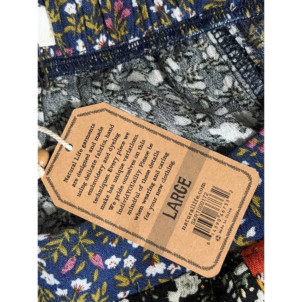 Natural Life Patchwork Floral Mini Skirt Boho Rayon Pull On Size Large NWT - Picture 9 of 9